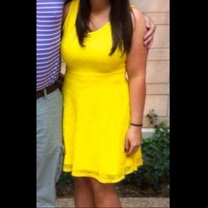 Bright yellow eyelet party or cocktail dress